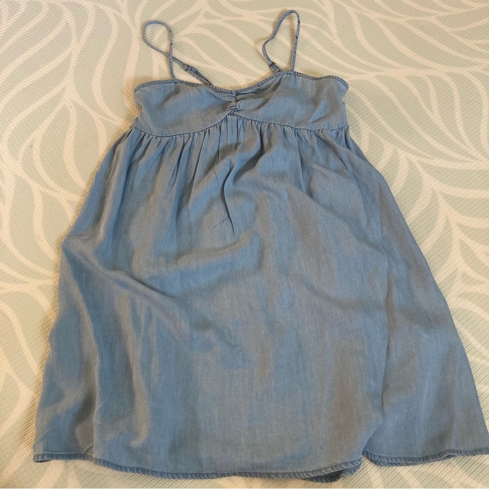 Juniors SO Cinched Front Babydoll Mini Dress Chambray Light Blue Denim Kohls Tie